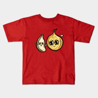 Onion and Garlic Happy Seasoning Friends Cartoon Illustration Mascots Kids T-Shirt